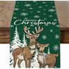 JOTOM Runner da Tavolo per Natale con Cervo 40x180 cm Runner da Tavolo con Albero di Natale e Fiocchi di Neve per Cucina e Sala da Pranzo Decorazione Invernale per Natale per Decorazione della Casa