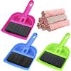Qixuer 3 Pezzi Mini Plastica Paletta Spazzola,Mini Paletta Spazzola Set Tavolo Tastiera Scopa Paletta con 6 Pezzi Strofinacci in Velluto Corallo per La Pulizia per Ufficio Tavolo Bancone Cassetto