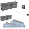 Yallmie Filo Stendibiancheria Retrattile 5,1m, Doppia Corda per Biancheria Retrattile in Acciaio Inox, Filo per Stendere Retrattile Anti-cedimento Stendibiancheria da Parete Corda Stendino da Parete per 20kg