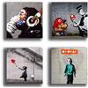 Printerland Quadri Moderni BANKSY murales street art 4 pezzi Stampa Tela CANVAS Arredamento Arte XXL Arredo per soggiorno salotto camera da letto cucina ufficio bar ristorante (4 pezzi 40x40 cm cad.)