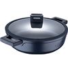 MasterPRO Indigo - Casseruola bassa da 28 x 8 cm con coperchio - Casseruola in alluminio fuso antiaderente - Rivestimento antiaderente Xylan Plus - Maniglie Soft Touch