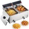 VEVOR Friggitrice Elettrica Doppio Vassoio, Friggitrice 5000 W Totale Acciaio Inox con Cestelli Coperchi 60-200 °C Temperatura Controllata Timer Protezione contro Surriscaldamento, Ristorante Cucina