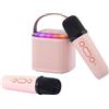 OEM Impianto karaoke portatile con 2 microfoni wireless, luci LED, rosa, per bambini e adulti