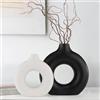 OEM Set di vasi a forma di ciambella in Vetroceramica, 2 pezzi, finitura opaca, stile boho neutro, stile minimalista scandinavo, uno grande nero e uno piccolo bianco