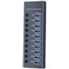 OEM Hub USB 3.0 a 10 porte da 60 W, alimentatore da 12 V 5 A, 10 interruttori indipendenti con indicatori LED, docking station USB 3.0.