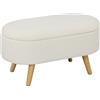 HOMCOM Sitzbank con vano portaoggetti e coperchio, sgabello per ingresso, salotto, camera da letto, legno, rivestimento in tessuto, Bianco