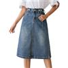 Kluantou Gonna da donna a vita alta, in denim, lunghezza al ginocchio, lunghezza maxi, gonna in jeans, lunga vintage, casual, estiva, morbida, classica, per ufficio, lavoro, feste, abbigliamento, O blu1, L