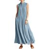 Generico Cotton-Linen Vestito Estivo Donna Lungo Vestiti Donna Estivo Prendisole Comode Abiti da Cerimonia Lunghi Eleganti Sexy Estivi Spiaggia Vestiti Chic Causal Leggero Abbigliamento Mare Blu Reale S