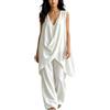 Zanisouta Tuta estiva da donna in due pezzi, elegante, in lino, senza maniche, canotta e pantaloni larghi, set di pantaloni in mussola leggera e ariosa, tuta da spiaggia, tuta da casa, per lavoro e