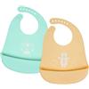 Vicloon Bavaglino in Silicone, 2 Bavaglini con Vaschetta di Raccolta, 6 Pulsanti Regolabili, Senza BPA, Bavaglini per Bambini, Facile da Pulire, Impermeabile per Neonati e Ragazze, Orso e Riccio