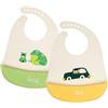 Vicloon Bavaglino in Silicone, 2 Bavaglini con Vaschetta di Raccolta, 6 Pulsanti Regolabili, Senza BPA, Bavaglini per Bambini, Facile da Pulire, Impermeabile per Neonati e Ragazze, Auto e Rana