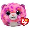 Ty Beanie Balls Topaz il Leopardo Rosa con gli Occhioni Viola Glitter, Animaletti di Peluche Morbidi e Tondi da Collezionare 8 cm T425401