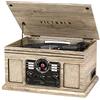 Victrola The Quincy - Giradischi Bluetooth 6-in-1 con Altoparlanti Integrati, Lettore CD e Cassette, Radio AM/FM, Streaming Musicale Wireless e 3 Velocità (Farmhouse Oatmeal/Effetto Legno Chiaro)