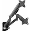 VIVO Supporto da parete per doppio monitor regolabile in altezza con braccio esteso, movimento completo, articolato, adatto a 2 schermi da 17 a 27, nero, MOUNT-V002G