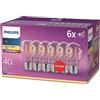 Philips LED Lampadina a Filamento, 6 pz, 40W, attacco E27, Luce Bianca Calda, Non Dimmerabile