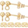 Beebeecraft 1 Scatola 50 Pezzi Orecchini A Bottone A Sfera Da 3 mm per Creazione di Gioielli Orecchini A Bottone In Acciaio Inossidabile Placcato Oro 24K Gancio per Orecchini con 50 Pezzi Chiusure