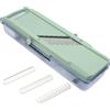 Benriner BN-3GR - Mandolino giapponese portatile con tre lame intercambiabili in acciaio inossidabile, avorio, taglia frutta e verdura, in acciaio inox, verde, vassoio di raccolta