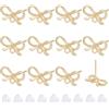 Beebeecraft 1 Scatola da 60 Pezzi di Orecchini A Bottone con Fiocco in Lega Placcata in Oro con 304 perni in Acciaio Inossidabile e 60 Dadi per Orecchini in Plastica Orecchini A Bottone con Fiocco e
