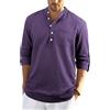 Enlision Maglietta Lino Uomo Casual Collo Coreana Primavera Autunno Manica Lunga Hawaiana Camicia Mare Uomo Viola per Interni, Lavoro e Viaggie M