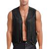 LinRim Vestito da uomo in finta pelle scamosciata, stile vintage, da cowboy, senza maniche, con frange, cardigan indiano, stile retrò bohémien, costume da carnevale, feste di carnevale, costumi di carnevale,