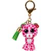 TY - Anello Porta Chiavi Mini Boos Clips - Leopardo - Glamour - Rosa e Verde - Con nappa verde - Il portachiavi alla moda ispirato ai famosi peluche con gli occhi grandi scintillanti - 10 Cm - 25053