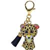 TY - Anello Porta Chiavi Mini Boos Clips - Leopardo - Sterling - Oro - con Nappa Nera - Il Portachiavi alla Moda Ispirato ai Famosi Peluche con Gli Occhi Grandi Scintillanti - 10 Cm - 25061