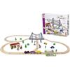 Eichhorn Binenbahn 100006204 - Set ferroviario con ponte, 55 pezzi, lunghezza 500 cm, legno di faggio certificato FSC, compatibile con altri sistemi ferroviari