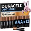 DURACELL Optimum AAA Batterie (Confezione da 12) - Batterie Alcaline da 1,5 V - 200% Più Attivi Power Boost - Soddisfano le Esigenze dei Dispositivi Moderni - 100% Riciclabili - MX2400