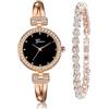 Weicam Set di gioielli da donna con orologio da polso analogico al quarzo in due pezzi, Oro rosato