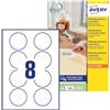 Avery Italia L4852REV-25 Etichette adesive carta bianca adesivo rimovibile nessun residuo, 25 fogli A4, rotonde diam 63,5mm, 8 etichette per foglio, adesivo rimovibile, stampanti laser e inkjet