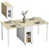 HOMCOM Tavolo da Pranzo Pieghevole per 6 Persone, 39-168x85cm Tavolo Cucina a Ribalta con Piano Grande, Gambe in Legno di Pino, 2 Cassetti e 4 Ripiani, Salvaspazio per Soggiorno, Color Legno e Bianco