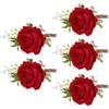 OEM Boutonnière con fiori artificiali, realizzata a mano, set da 5 pezzi per matrimoni
