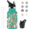 Grsta Borraccia Bambini, 350ml Termica, Personalizzata Senza BPA, con Cannuccia, Facile da Trasportare, Bambina, per Scuole, Campeggi, Uffici, Verde