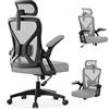 YONISEE Sedia da Ufficio, Sedia Ergonomica da Scrivania con Supporto Lombare Imbottito e Braccioli Ribaltabili - Sedia da Computer con Schienale alto e Poggiatesta Regolabile per Lavoro/Studio (Grigio Chiaro)