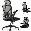 YONISEE Sedia da Ufficio, Sedia Ergonomica da Scrivania con Supporto Lombare Imbottito e Braccioli Ribaltabili - Sedia da Computer con Schienale alto e Poggiatesta Regolabile per Lavoro/Studio (Nero)
