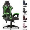 Racingreat Sedia Gaming,Sedia da Gioco Sedia da Ufficio, Poggiatesta e Cuscino Lombare, Ergonomica In Pelle PU Sedia Da Computer Per Gamer Ufficio Casa Adulto Adolescente-Verde, Taglia unica