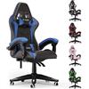 Racingreat Sedia Gaming,Sedia da Gioco Sedia da Ufficio, Poggiatesta e Cuscino Lombare, Ergonomica In Pelle PU Sedia Da Computer Per Gamer Ufficio Casa Adulto Adolescente -Blu