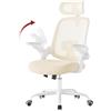 WOLTU Sedia Ufficio Ergonomica con Poggiatesta e Braccioli Regolabili, Supporto Lombare, Poltrona Scrivania Girevole in Rete Traspirante Funzione Dondolo, Beige