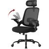 WOLTU Sedia Ufficio Ergonomica con Poggiatesta e Braccioli Regolabili, Supporto Lombare, Poltrona Scrivania Girevole in Rete Traspirante Funzione Dondolo, Nero