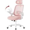 WOLTU Sedia Ufficio Ergonomica con Poggiatesta e Braccioli Regolabili, Supporto Lombare, Poltrona Scrivania Girevole in Rete Traspirante Funzione Dondolo, Rosa