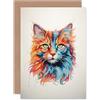 Artery8 Maine Coon Cat Lover Gift Pet Portrait Orange Blue Pink Artwork Painting Sealed Greeting Card Plus Envelope Blank inside