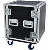 FLYHT PRO RACK 12U 19'' 45CM FLIGHT CASE 4 MANIGLIE 8 CHIUSURE RUOTE 100MM 2+2 CON FRENO