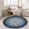 Tomifine Tappeto Soggiorno Rotondo Tappeti con Nappe Antiscivolo Lavabile in Lavatrice in Stile Bohémien con frangia per Cucina Corridoio Camera da Letto (90 cm,Blu Scuro)