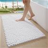 LUMI Tappetino Bagno in Chenille Morbido e Antiscivolo, Tappeto Bagno Spesso e Super Assorbente, Lavabile in Lavatrice, Asciugatura Rapida, Tappeto Doccia per Vasca e Doccia, Bianco, 60x90 cm