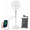 SOLEILUX Ventilatore a Piantana con Luce LED con pannello solare, funziona senza corrente - Con Porta USB per ricarica dispositivi - Ideale per camper, barche, roulotte