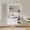 DEGHI Mobile bagno sospeso 110 cm con cassetti e vano a giorno 30 cm bianco opaco con top grigio pietra - Cuki