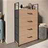 DEGHI Cassettiera 60x100h cm effetto rovere selvatico con 4 cassetti in tessuto e struttura in acciaio nero - Nuevo