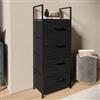 DEGHI Cassettiera 40x100h cm nero effetto legno con 4 cassetti in tessuto e struttura in acciaio - Nuevo