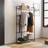 DEGHI Appendiabiti 83x167h cm con ripiani effetto rovere e struttura in acciaio nero con 4 ganci - Duke