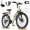 AAIRSK - Bicicletta Elettrica 24 Pollici E-bike 250w Batteria 36v10ah Autononomia 30-60km Con Ripiani Su7- Beige - SPEDIZIONE GRATUITA